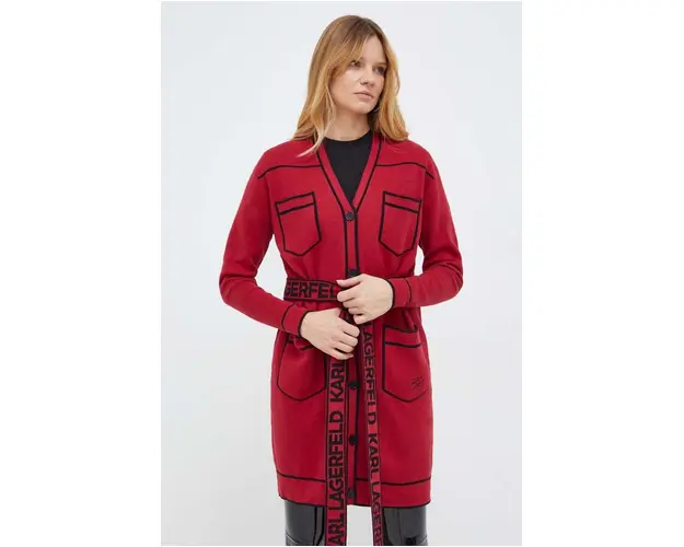 Karl Lagerfeld cardigan din amestec de lana culoarea rosu, light