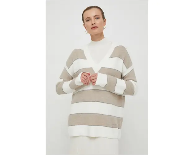 Pepe Jeans pulover din amestec de lana femei, culoarea bej