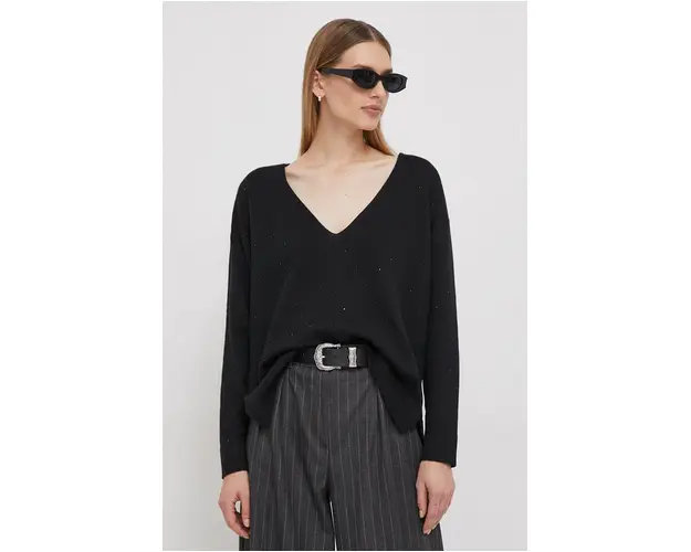 Pepe Jeans pulover din amestec de lana FAYE femei, culoarea negru, light