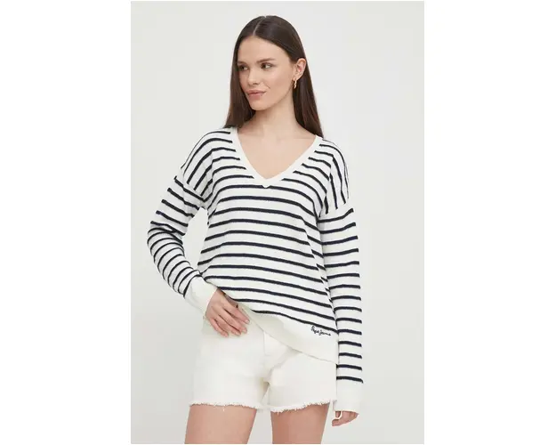 Pepe Jeans pulover din amestec de in culoarea bej, light