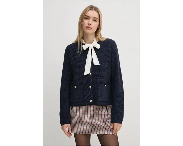 Barbour cardigan din lana culoarea albastru marin, light