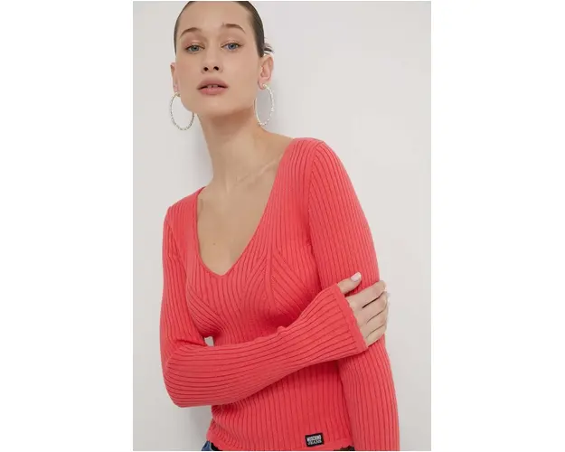 Moschino Jeans pulover de bumbac culoarea roz, light