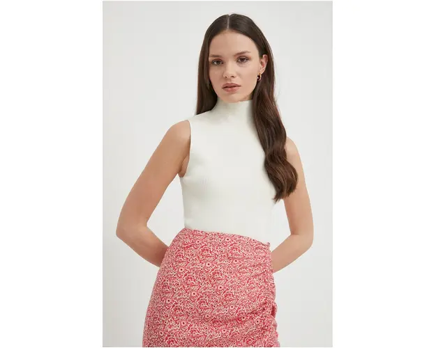 Sisley top femei, culoarea bej, cu turtleneck