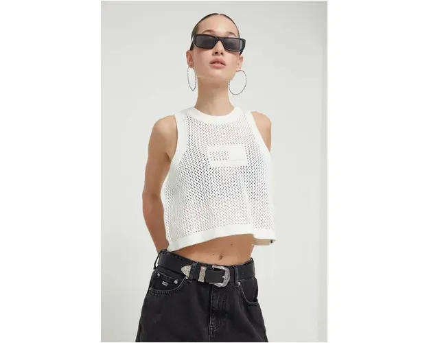 Tommy Jeans vesta din bumbac culoarea bej DW0DW18336