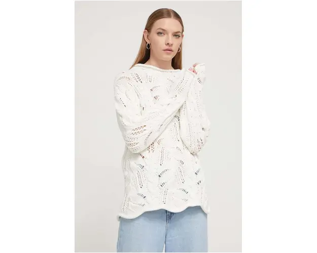 Desigual pulover de bumbac culoarea alb, cu turtleneck