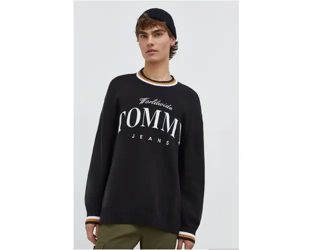 Tommy Jeans pulover de bumbac culoarea negru, light DM0DM18365