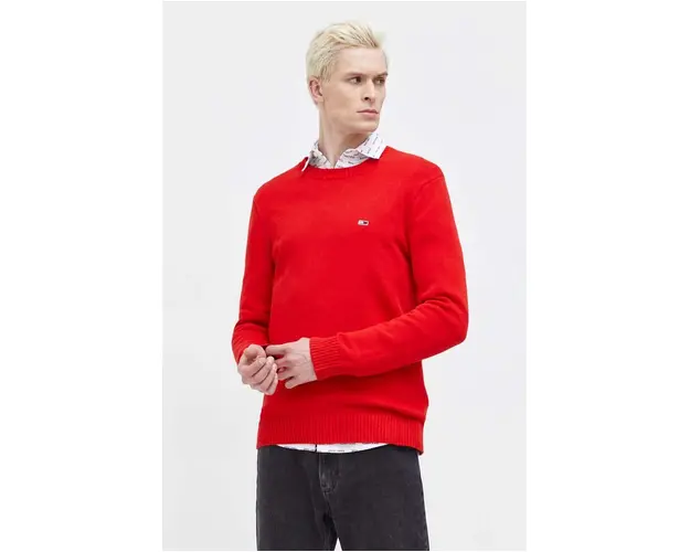 Tommy Jeans pulover de bumbac culoarea rosu DM0DM18370