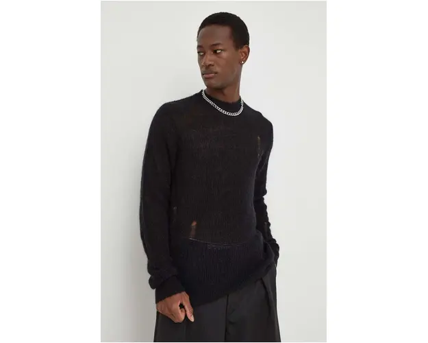 Won Hundred pulover de lana barbati, culoarea negru, light 2704-11081