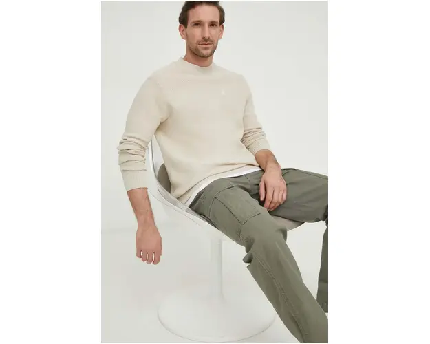 G-Star Raw pulover de bumbac culoarea bej, light