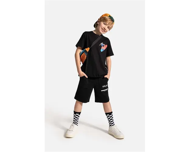 Coccodrillo pantaloni scurti din bumbac pentru copii culoarea negru, talie reglabila