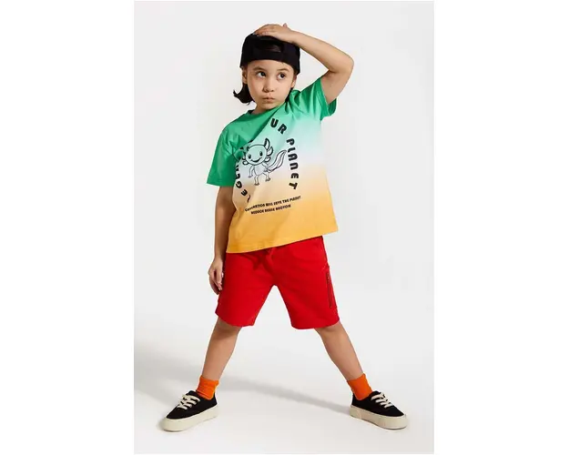 Coccodrillo pantaloni scurti din bumbac pentru copii culoarea rosu, talie reglabila