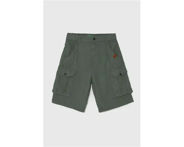 United Colors of Benetton pantaloni scurti de in pentru copii culoarea verde, talie reglabila