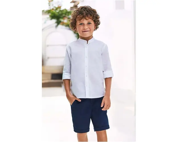 Mayoral pantaloni scurti din amestec de in pentru copii culoarea albastru marin, talie reglabila