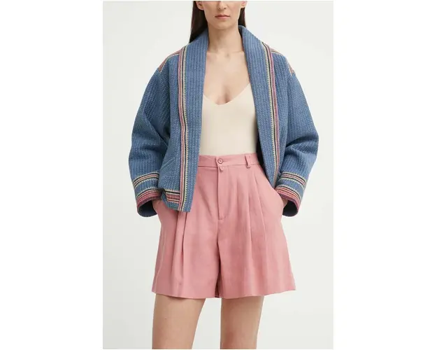 Drykorn pantaloni scurti din in COURT culoarea roz, neted, high waist, 126065 80715