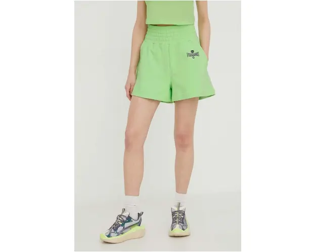 Chiara Ferragni pantaloni scurti din bumbac culoarea verde, neted, high waist