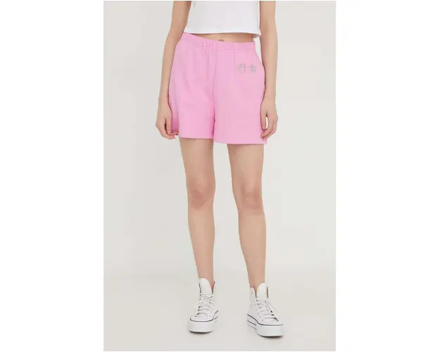 Chiara Ferragni pantaloni scurti femei, culoarea roz, cu imprimeu, high waist