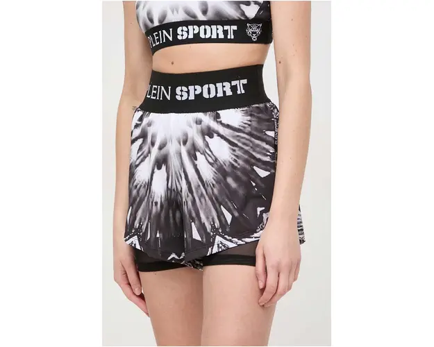 PLEIN SPORT pantaloni scurti femei, culoarea negru, modelator, high waist