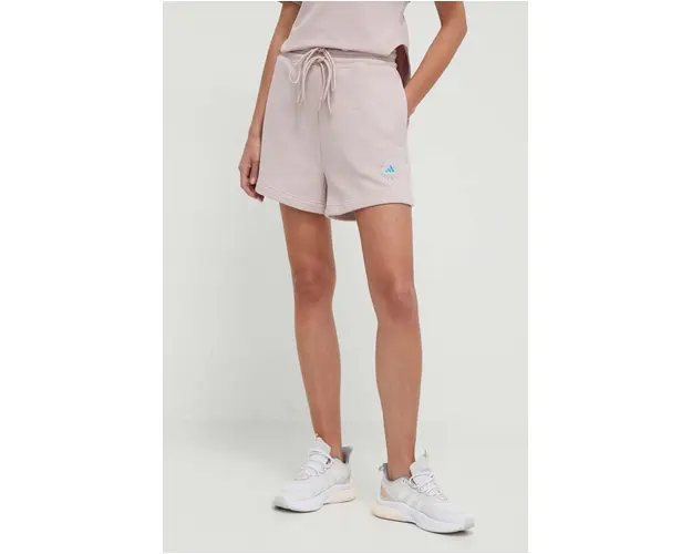 adidas by Stella McCartney pantaloni scurti femei, culoarea roz, cu imprimeu, high waist IS1217