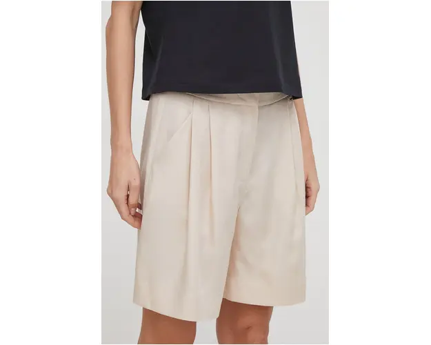 Joop! pantaloni scurti femei, culoarea bej, neted, high waist, 30042155 10017428