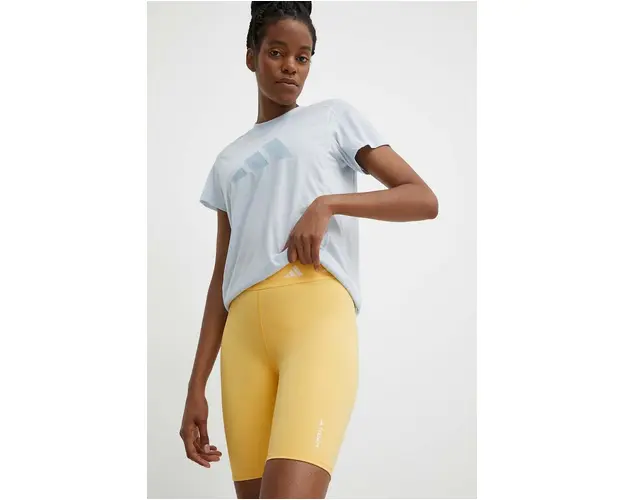 adidas Performance pantaloni scurti de antrenament culoarea galben, cu imprimeu, high waist, IU1851