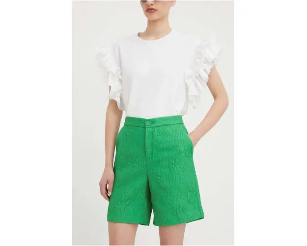 Custommade pantaloni scurti femei, culoarea verde, neted, high waist