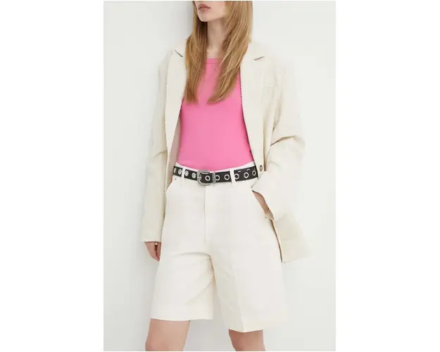 BA&SH pantaloni scurti jeans TODD femei, culoarea bej, neted, high waist, 1E24TODD