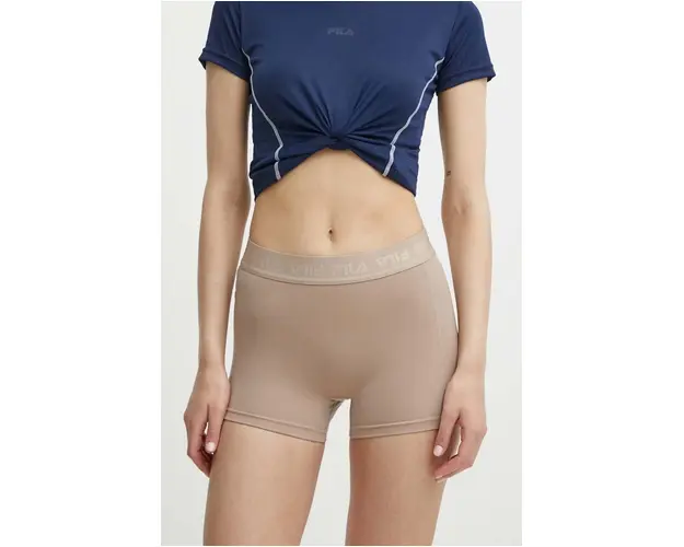 Fila pantaloni scurti de alergare Rianxo culoarea maro, neted, medium waist, FAW0724