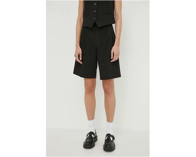 Samsoe Samsoe pantaloni scurti SAHAVENY femei, culoarea negru, modelator, high waist, F24100054