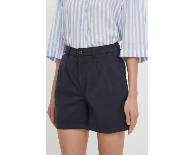 Pepe Jeans pantaloni scurti femei, culoarea albastru marin, neted, high waist