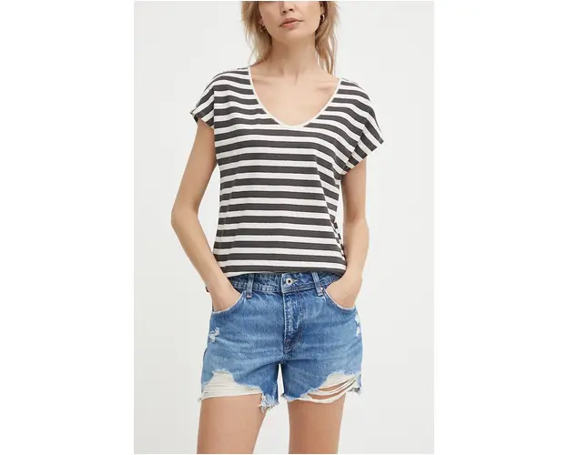 Pepe Jeans pantaloni scurti jeans RELAXED SHORT MW femei, neted, high waist, PL801110RH4