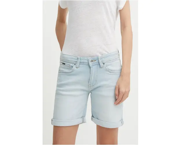 Pepe Jeans pantaloni scurti jeans SLIM SHORT MW femei, neted, medium waist, PL801120RH6