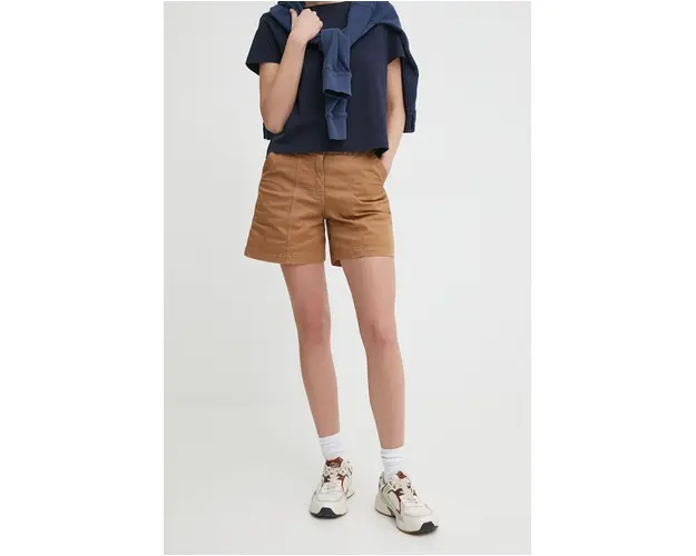Aeronautica Militare pantaloni scurti femei, culoarea maro, neted, high waist, BE222DCT3276