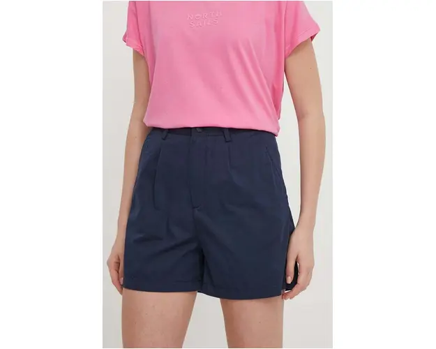 North Sails pantaloni scurti femei, culoarea albastru marin, neted, high waist, 074776