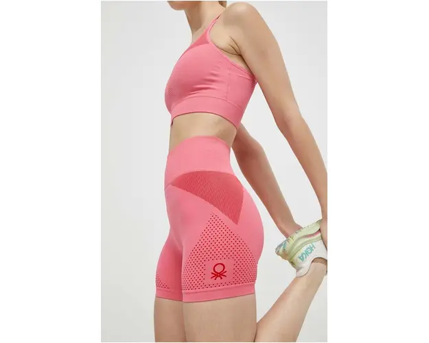 United Colors of Benetton pantaloni scurti femei, culoarea roz, modelator, high waist