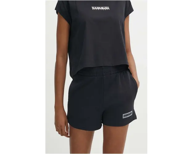 Napapijri pantaloni scurti din bumbac N-Iaato culoarea negru, neted, high waist, NP0A4HNP0411