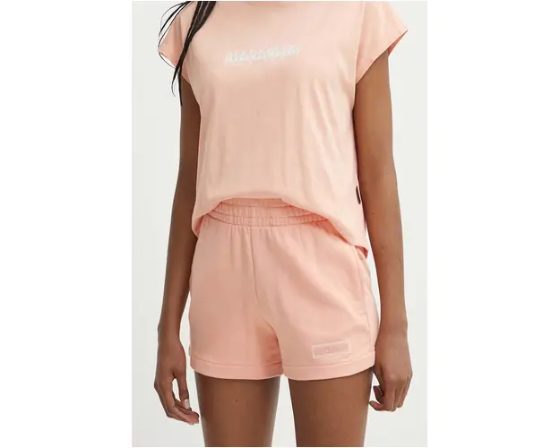Napapijri pantaloni scurti din bumbac N-Iaato culoarea portocaliu, neted, high waist, NP0A4HNPP1I1