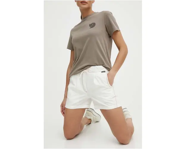 Napapijri pantaloni scurti M-Aberdeen femei, culoarea bej, neted, high waist, NP0A4I51N1A1