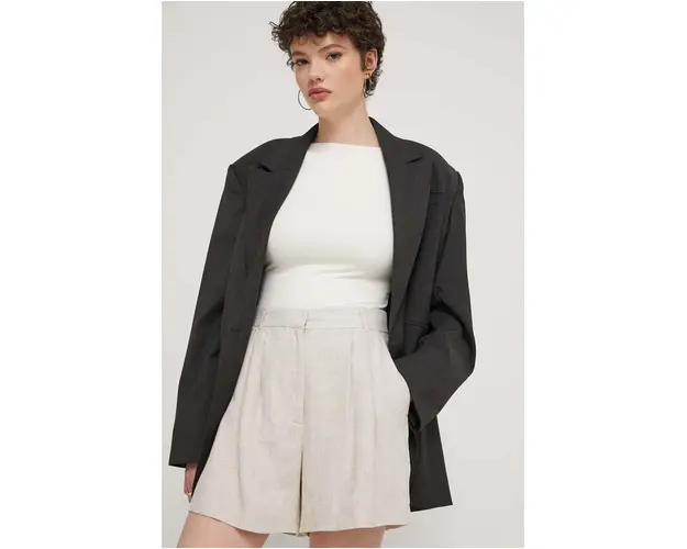 Abercrombie & Fitch pantaloni scurti din in culoarea bej, neted, high waist