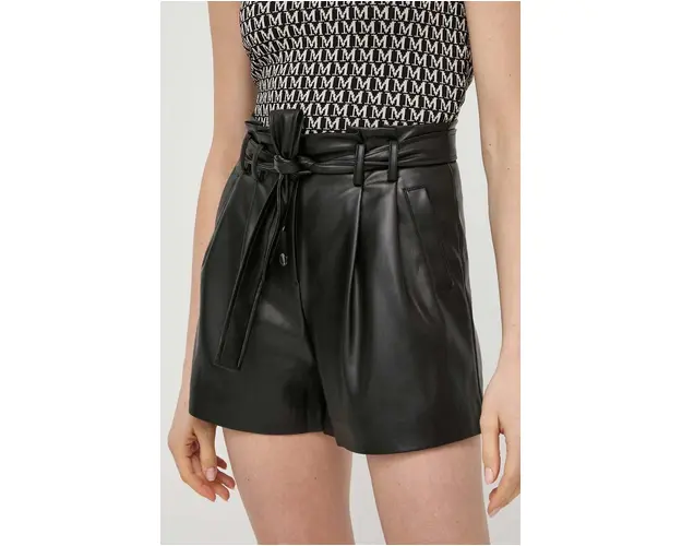 Morgan pantaloni scurti femei, culoarea negru, neted, high waist
