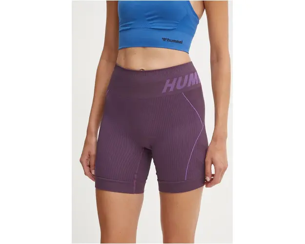 Hummel pantaloni scurti de antrenament Christel culoarea maro, cu imprimeu, high waist, 213755