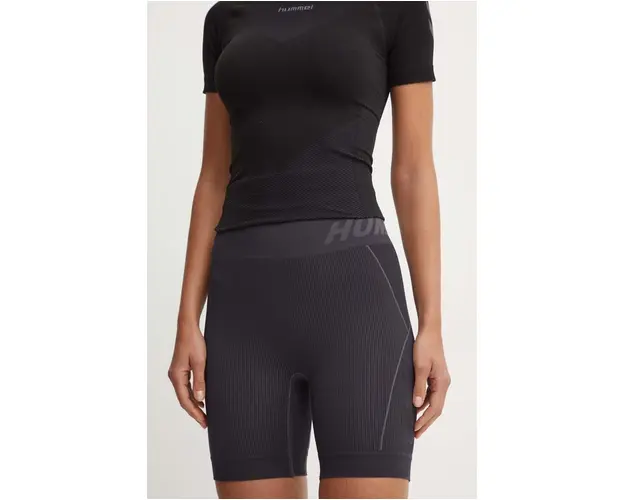 Hummel pantaloni scurti de antrenament Christel culoarea maro, cu imprimeu, high waist, 213755