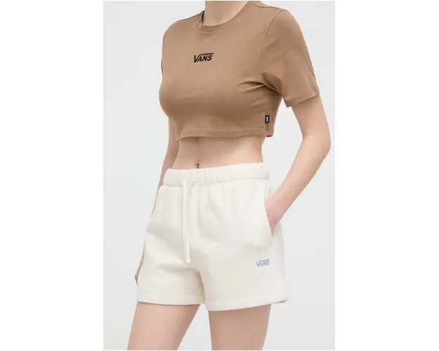 Vans pantaloni scurti femei, culoarea bej, neted, high waist