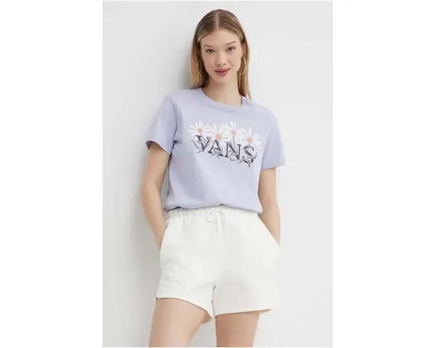 Vans pantaloni scurti femei, culoarea bej, neted, high waist