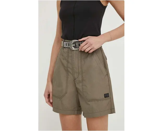 G-Star Raw pantaloni scurti din bumbac culoarea maro, neted, high waist