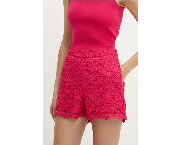 Morgan pantaloni scurti SHERY femei, culoarea roz, neted, high waist, SHERY