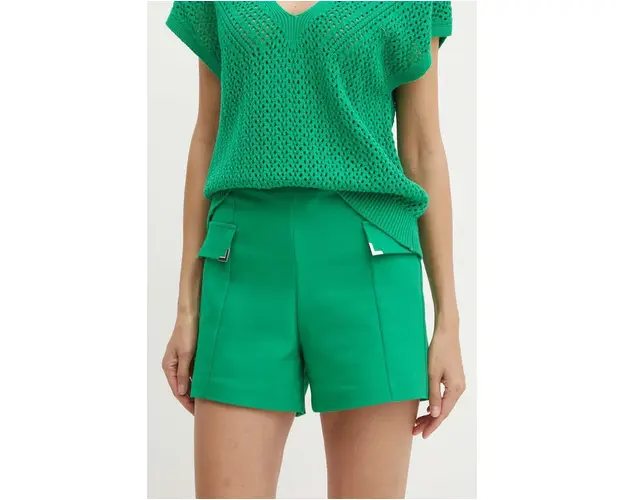 Morgan pantaloni scurti SHOPY.F femei, culoarea verde, neted, high waist, SHOPY.F
