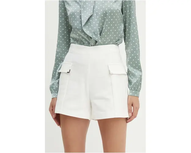 Morgan pantaloni scurti SHOPY.F femei, culoarea alb, neted, high waist, SHOPY.F