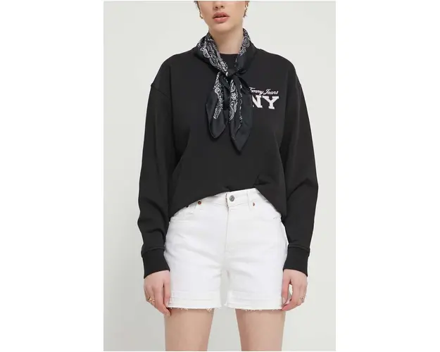 Superdry pantaloni scurti jeans femei, culoarea alb, neted, medium waist