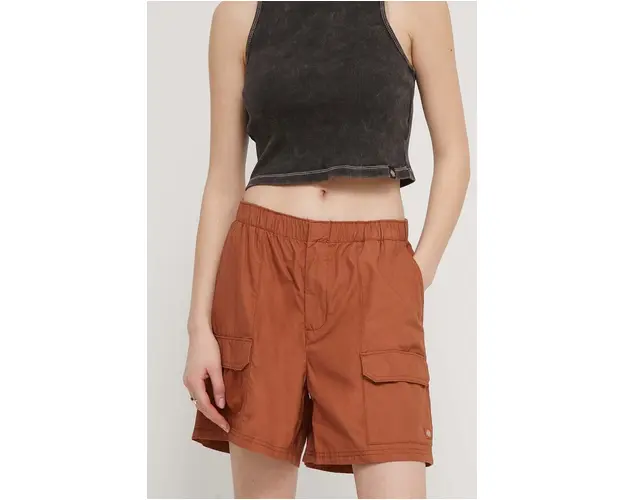 Dickies pantaloni scurti din bumbac FISHERSVILLE culoarea maro, neted, high waist, DK0A4YRY