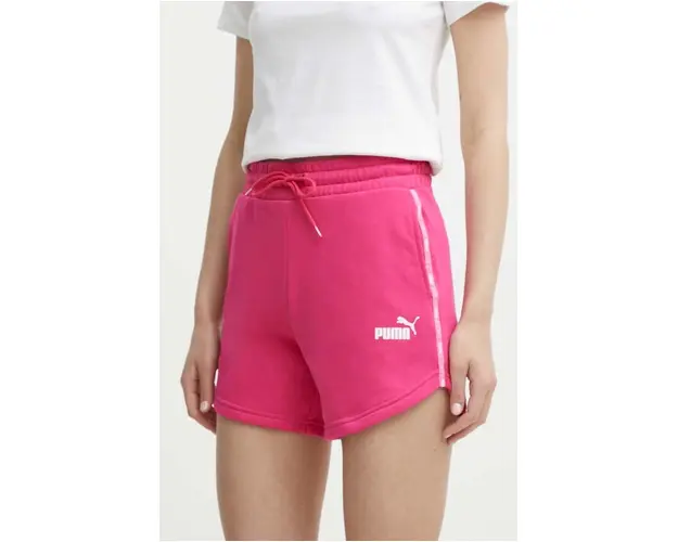 Puma pantaloni scurti femei, culoarea roz, cu imprimeu, high waist, 677924